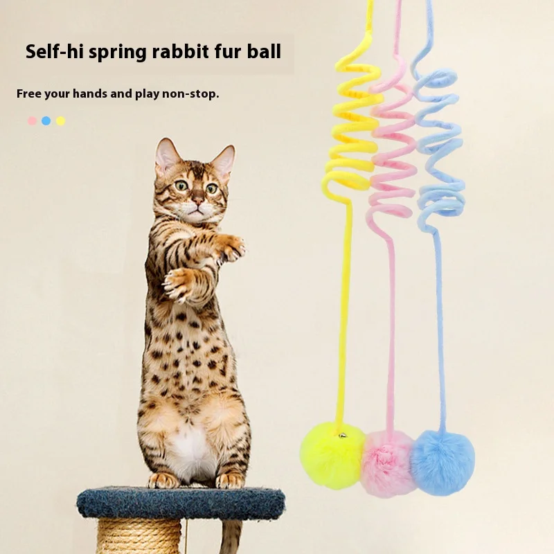 

Bouncing Rabbit Hairball Cat Toy - Suction Cup Spring Ball for Cats That Self-Moves - Interactive Pet Playtime Fun