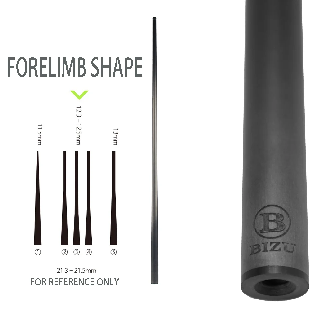 BIZU Carbon Fiber Black Tech Nine-Ball Pool Cue 12.5mm Tip Billiard Cue for Enhanced Performance