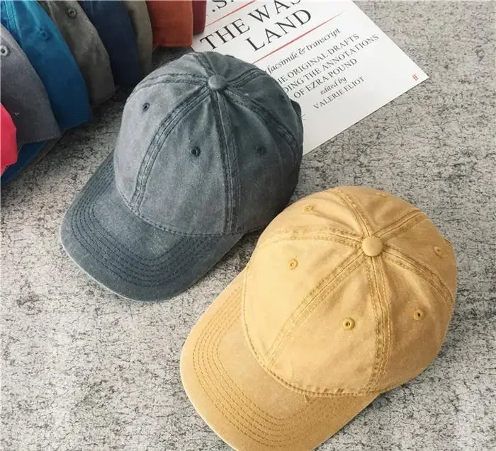 Frauen Männer Baumwolle Solide Baseball Kappe Mode Snapback Hut Weibliche Outdoor Einfache Gewaschen Vintage Visier Beiläufige Kappe Hut Für Frauen Männer – Detail 14