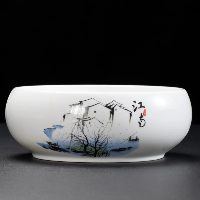 

White jade porcelain tea washing large blue and white ceramic pen washing hydroponic flower pot bowl crafts ashtray