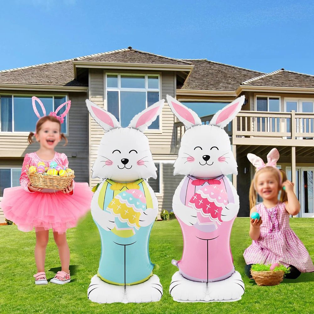 Easter Inflatable Bunny Balloon Standing Pink Blue Rabbit Foil Balloon Outdoor Indoor Easter Party