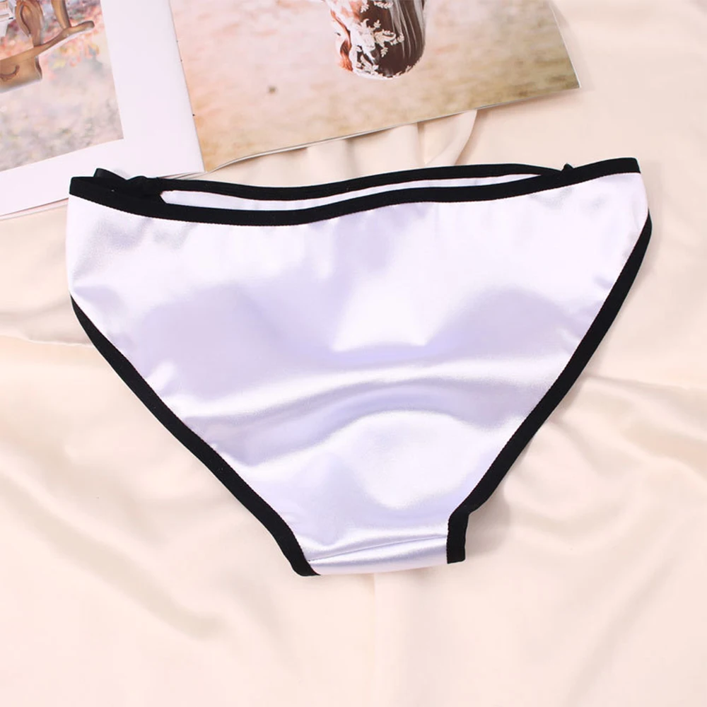 Women Ice Silk Satin Panties Oil Shiny G-String Soft Solid Thong Bow Thin Lingerie Casual Underwear Simple Knickers Lace Briefs