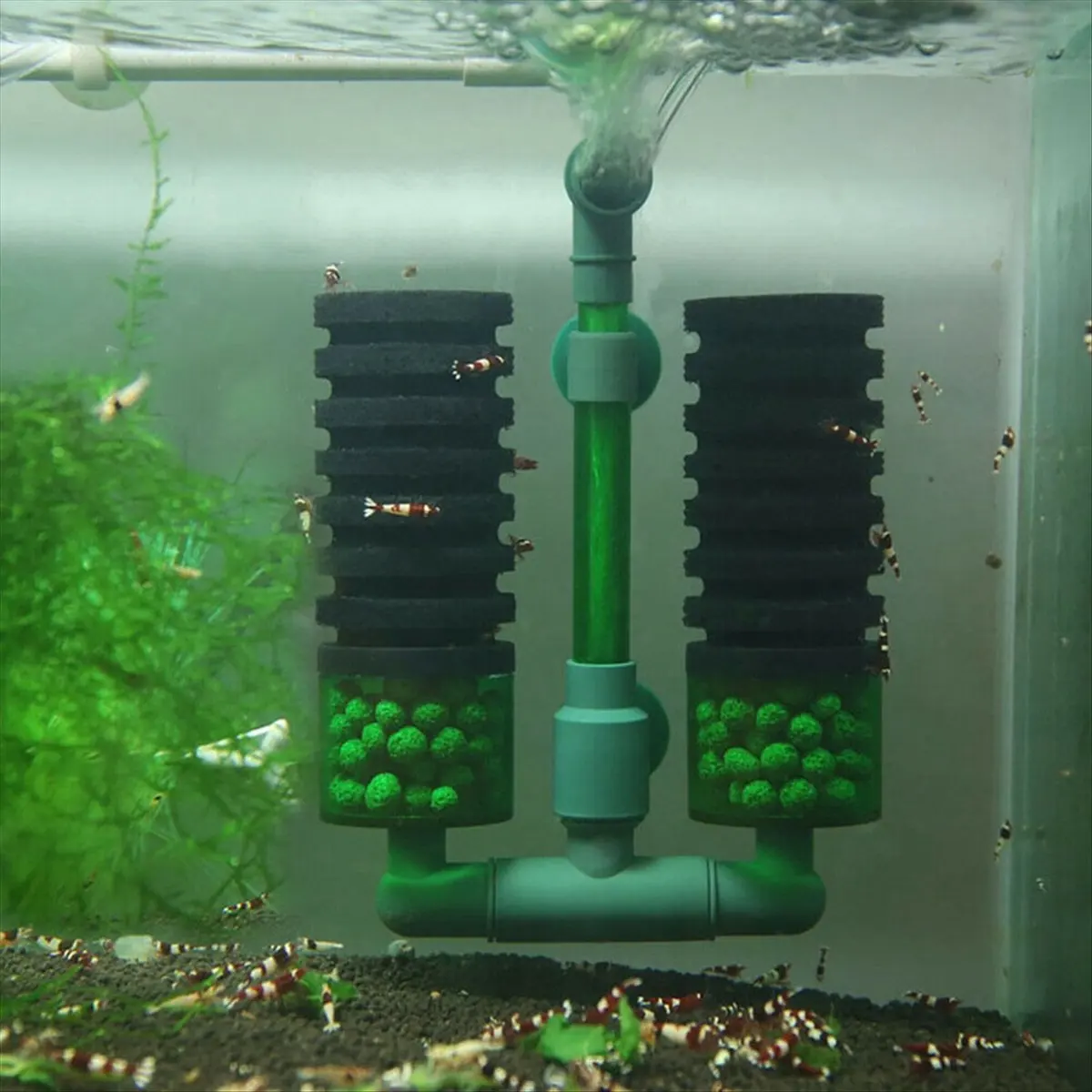 MALL S Doppelkopf-Wasserfilter Aquarium Fischbecken Schwammfilter Luftpumpe Aquarium-Reinigungsfilter Aquarium-Zubehör