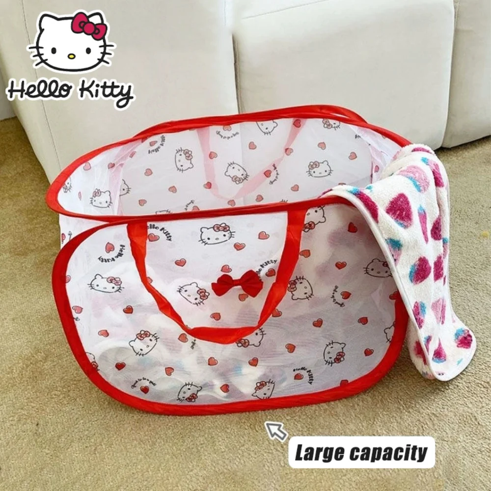 

Kawaii Sanrio Hello Kitty Laundry Basket Cartoon Kt Cat Print Fold Dirty Clothing Storage Baskets Home Bathroom Clothes Hamper