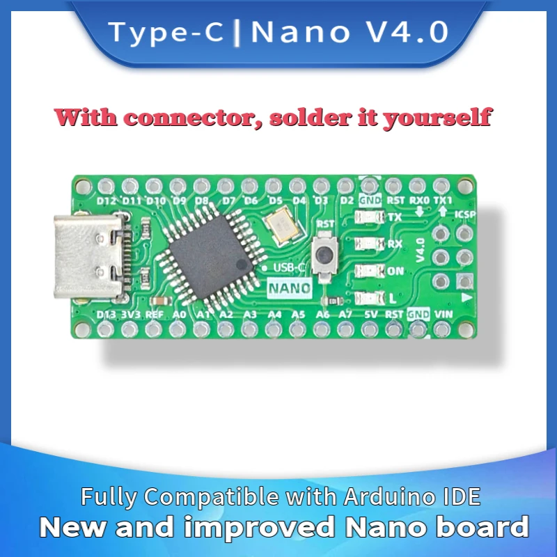 Upgraded Nano 4.0 Board with TYPE-C (Compatible with Arduino Nano 3.x) - by ATmega328 Chip, Suitable for Arduino IDE