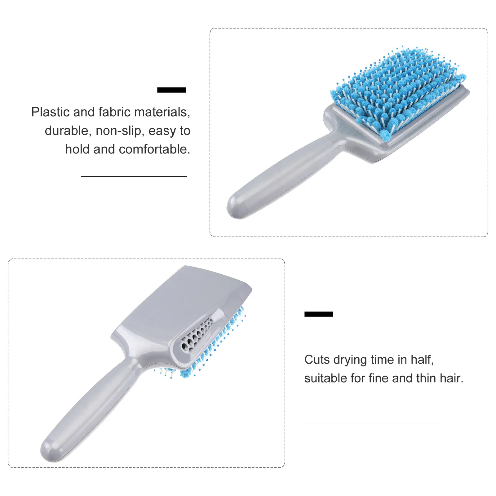 Sponge Hair Drying Brush with Dual Bristles Fabric Plus Plastic Draws Moisture No Pull Fast Drying for Fine Thin Hair Paddle