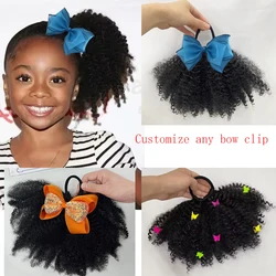 2pcs Big Go Afro Kinky Marley Ponytail with Elastic  Bow Clip Soft Feel Like Natural Human Hair Kids Braided Ponytail for Girl