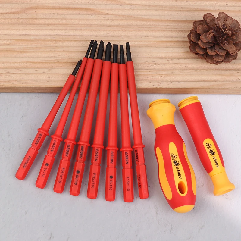 

1 комплект, набор изолированных отверток со сменным лезвием VDE с сумкой для хранения, 500 В, ручные инструменты для домашнего профессионального использования, электрики