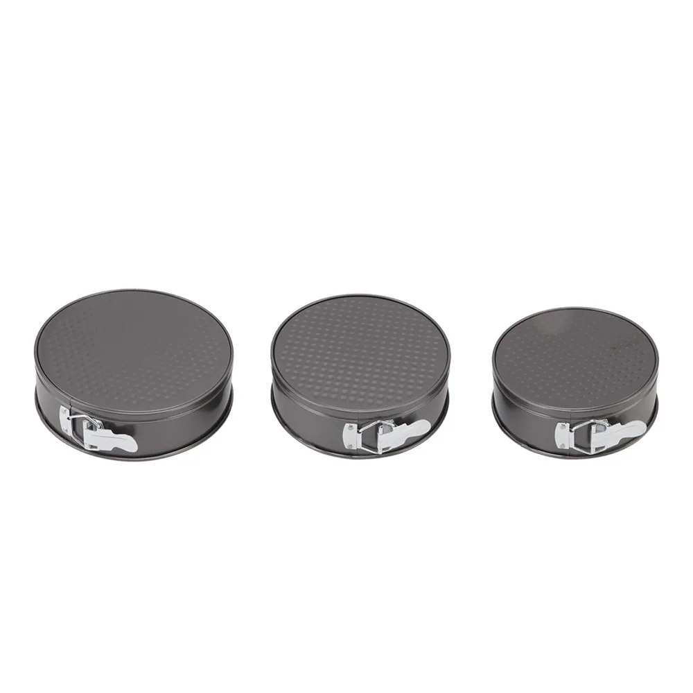 3pcs Carbon Steel Cake Pan Set Nonstick Surface Removable Bottom Springform Pan Set Snap Button Rolled Edge Baking Tool