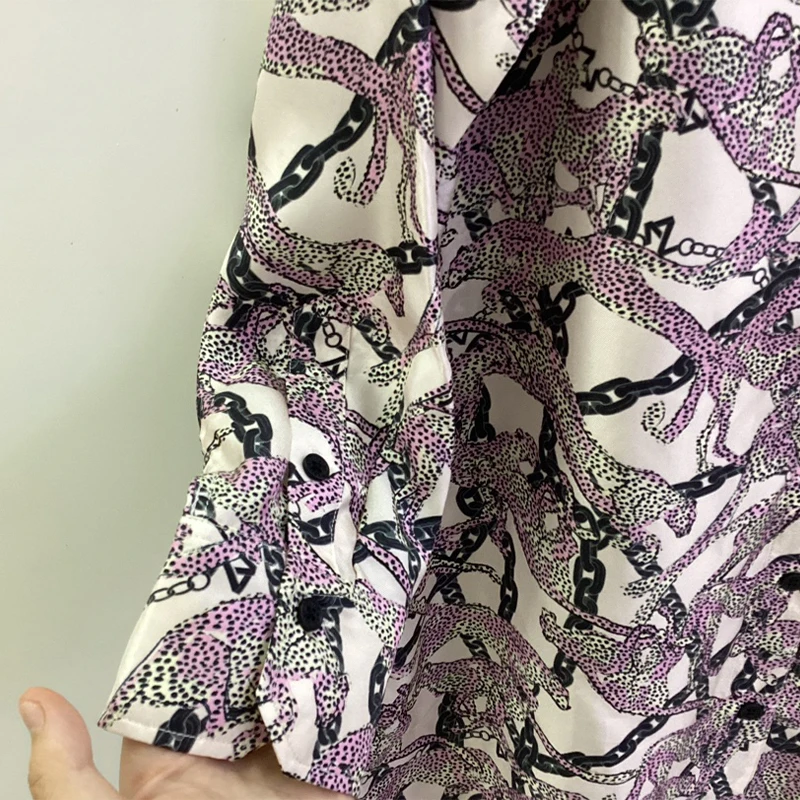 Zadig Vrouwen Zwarte Jurk Mode Zomer Korte Mouw Lange Gewaad Vrouwelijke Chic Print Keten Bloem Luipaard Zijden Shirt Casual Dame Gewaad