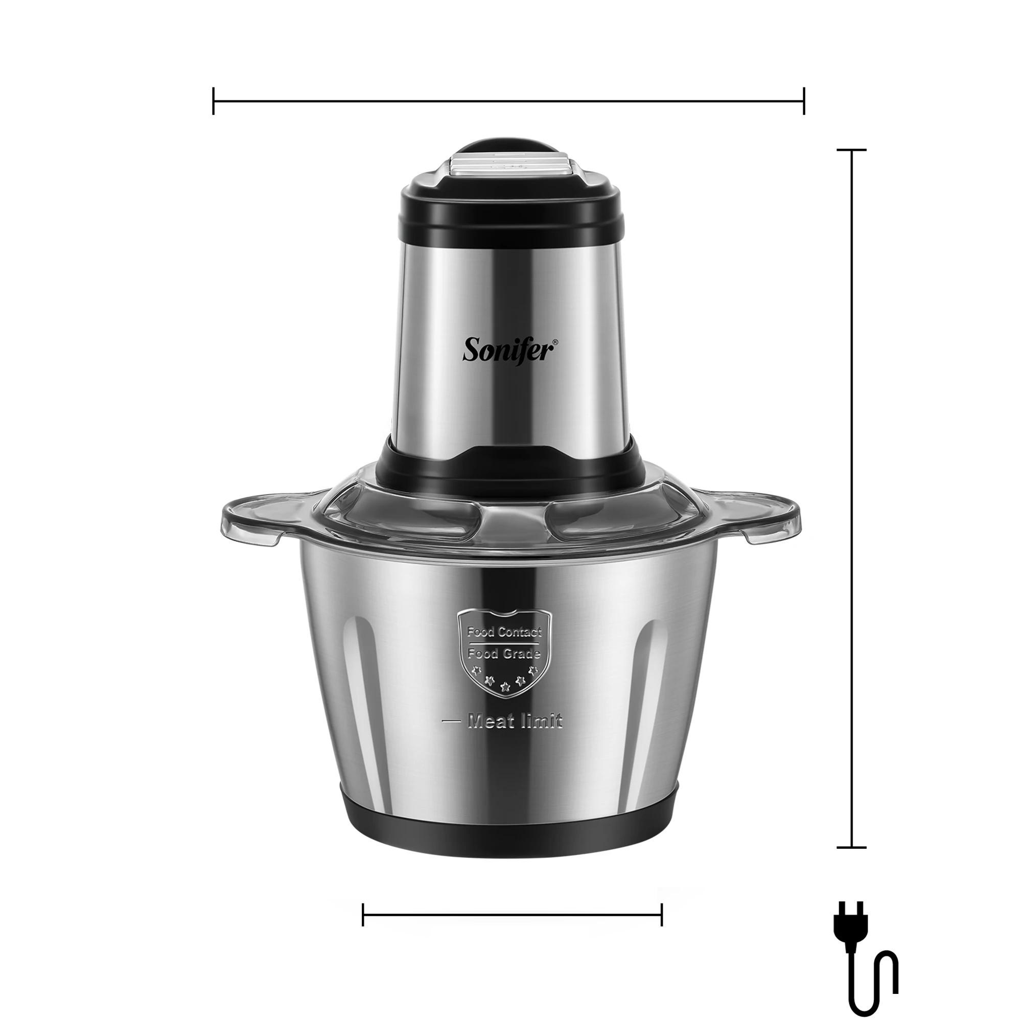 Sonifer Food Chopper  2.5L high quality stainless steel container Steel connecting shaft prevents access to blades when in opera