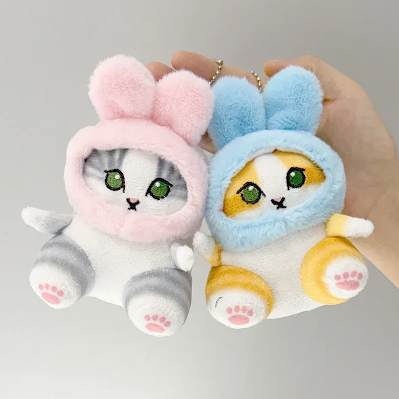 Coelhinho macio dos desenhos animados gato boneca de pelúcia chaveiro mini saco decoração brinquedo de pelúcia postura sentada gato natal surpresa presentes de pelúcia