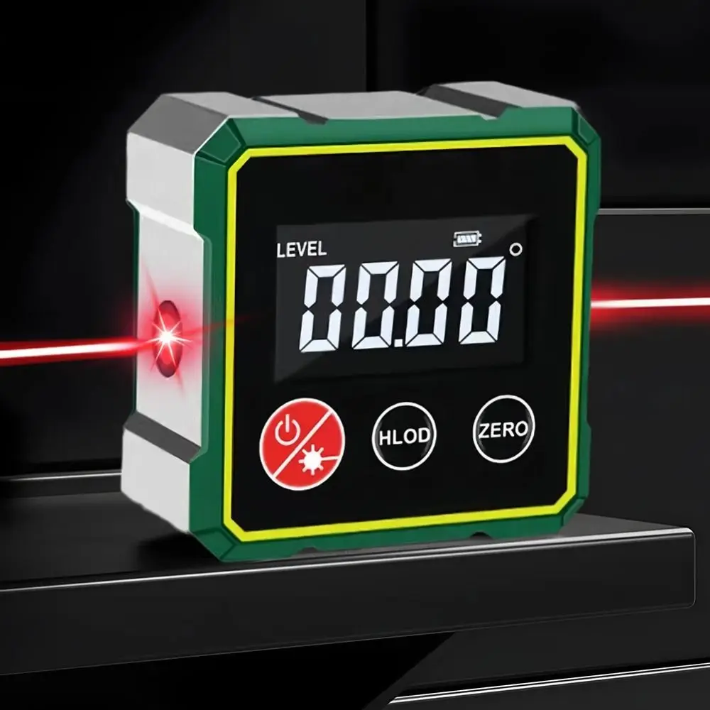 مقياس الميل بالليزر متعدد الوظائف، شاشة LCD مغناطيسية، مستوى زاوية قابل لإعادة الشحن، قياس 360 درجة، مكتشف زاوية رقمي
