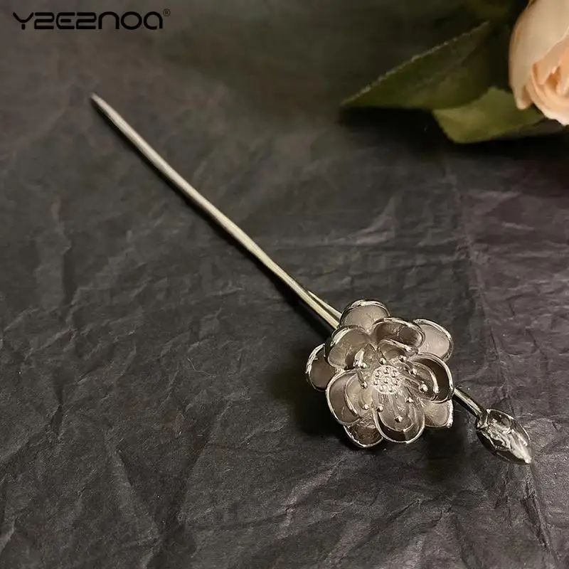 Vintage Lotus Hair Sticks Hairwear Chinese Style Simple Hair Fork Disk Hairstick Hair Chopsticks Hairpins Women Accessories