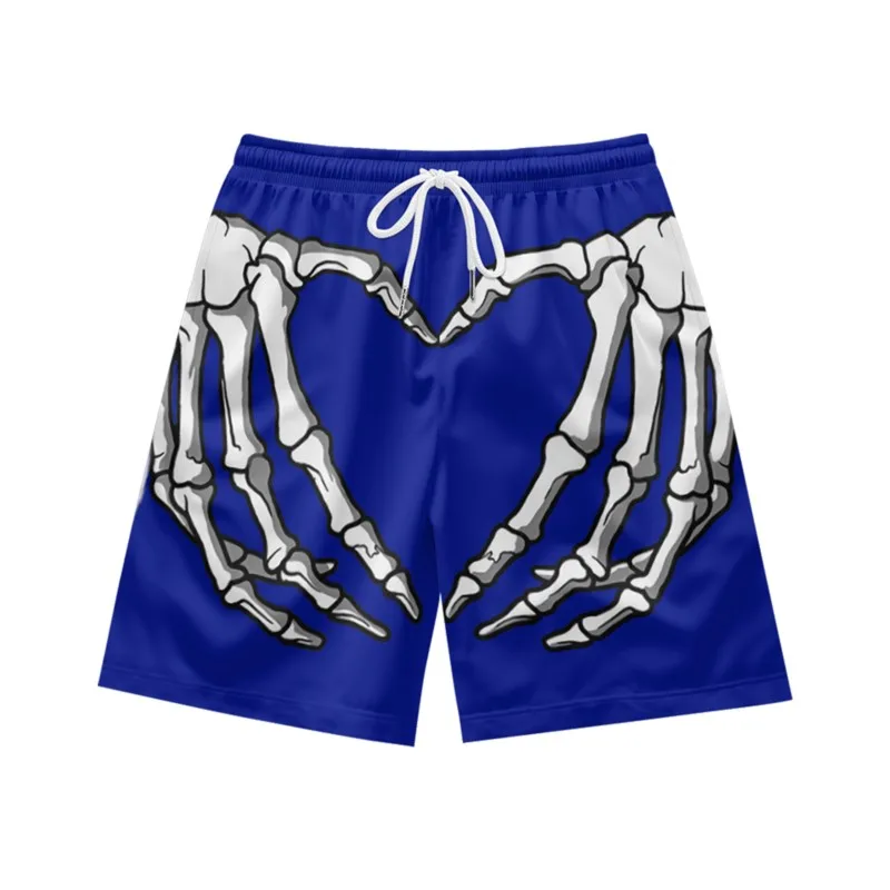 Love Finger Bone Deep Blue Versatile Trendy Casual Personality Loose Fashion Summer Men's Drawstring Sports Shorts