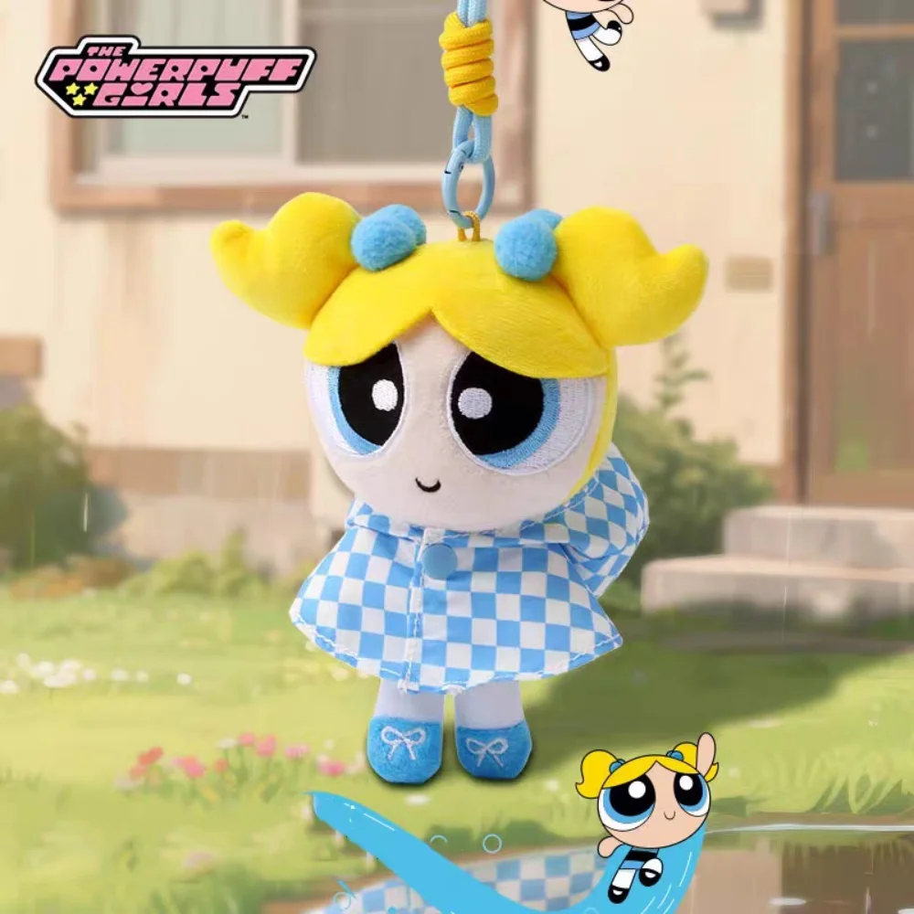 حقيقية Powerpuff الفتيات فقاعات أفخم معطف واق من المطر لعبة الكرتون زهر Buttercup Kawayii ظهره الديكور الدمى المفاتيح هدية