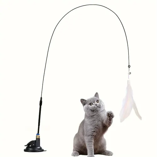 Juguete Teaser para gatos-Campana interactiva y varita de plumas-poste de ventosa larga para aventuras de tiempo de juego emocionante-Ultimate Cat Toy