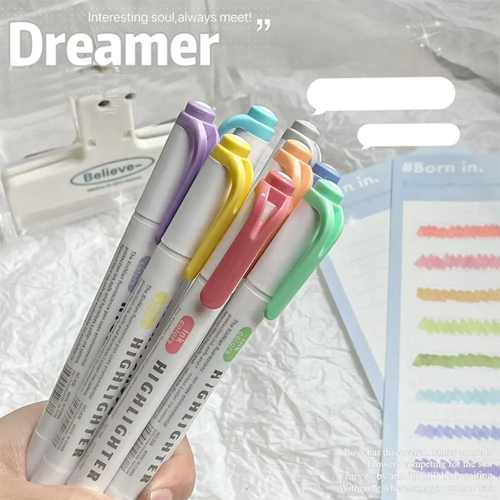 5 Colors/box Pastel Highlighter Pen Set Double Headed Drawing Colored Markers Pens Student Stationery Colorful Fluorescent Pen