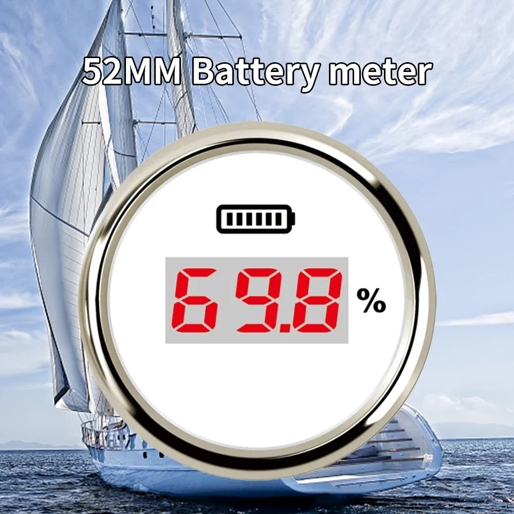 52mm Universal Car Boat Digital Battery Charge Level Indicator 0~100% Battery Capacity Meter LED Display with Red Backlight