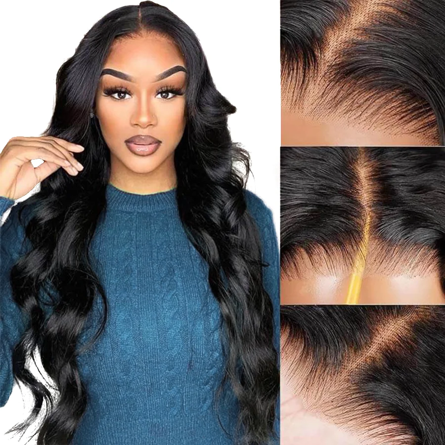 Glueless Wig Invisible Knots Body Wave Ready To Wear Human Hair Wigs Natural Hairline Glueless Lace Closure Wig