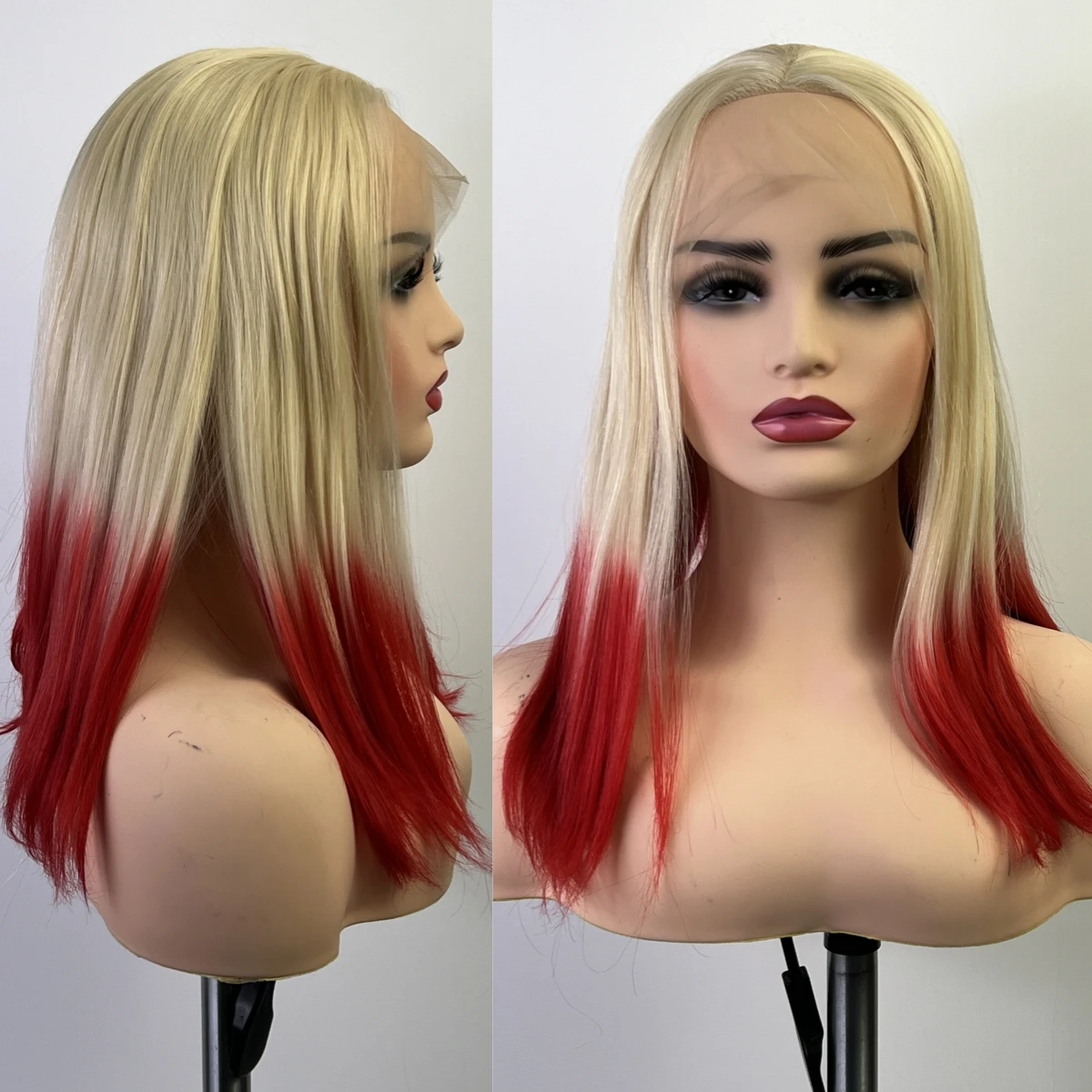 

Brown Red Spliced Synthetic Lace Front Wig Medium To Long Straight Hair Wig Silky Smooth And Heat-Resistant Cosplay Women's Wig