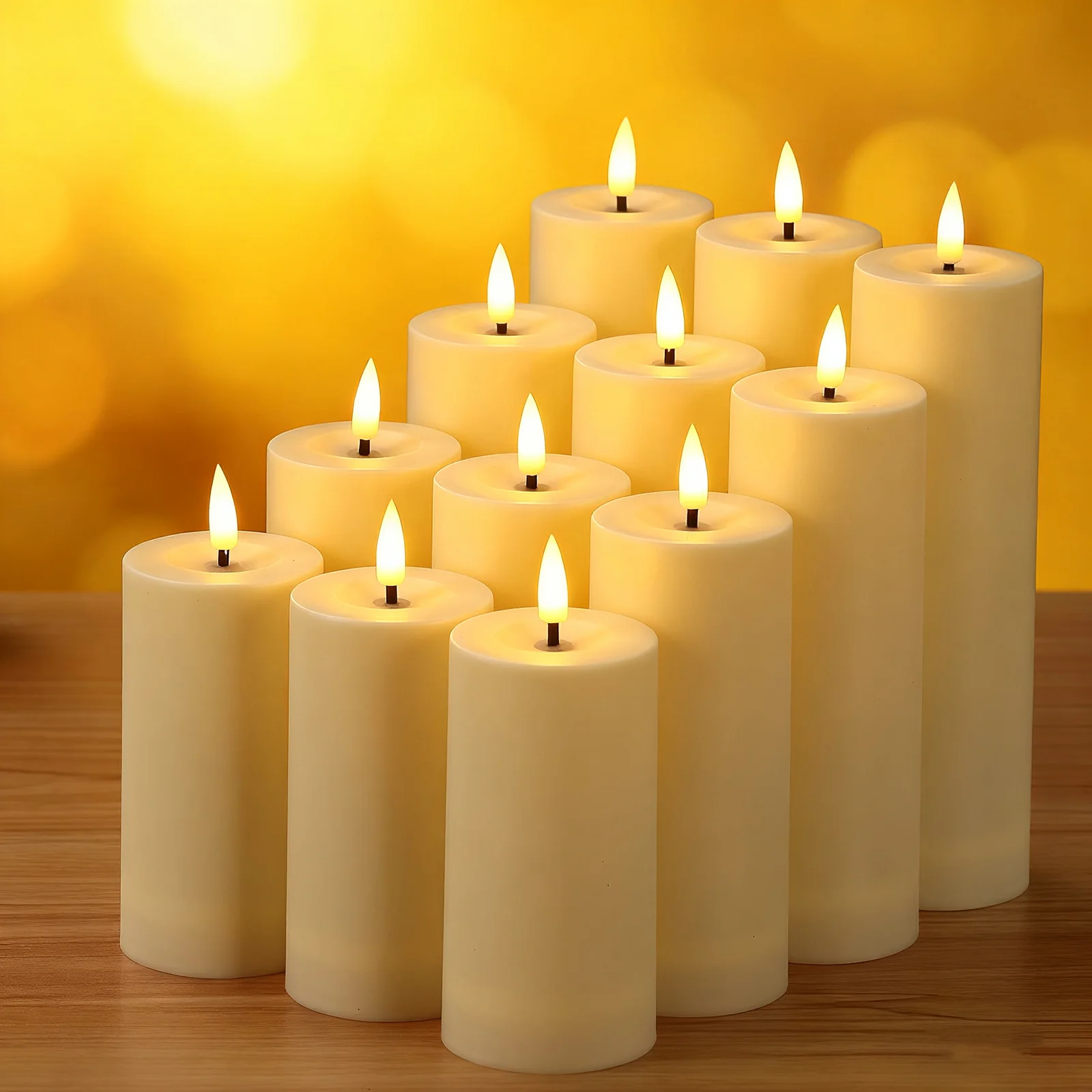 12 Pieces of Rechargeable Candle Lights with Timing Remote Control, LED, Flameless, Suitable for Wedding Rooms, Gardens, Holiday