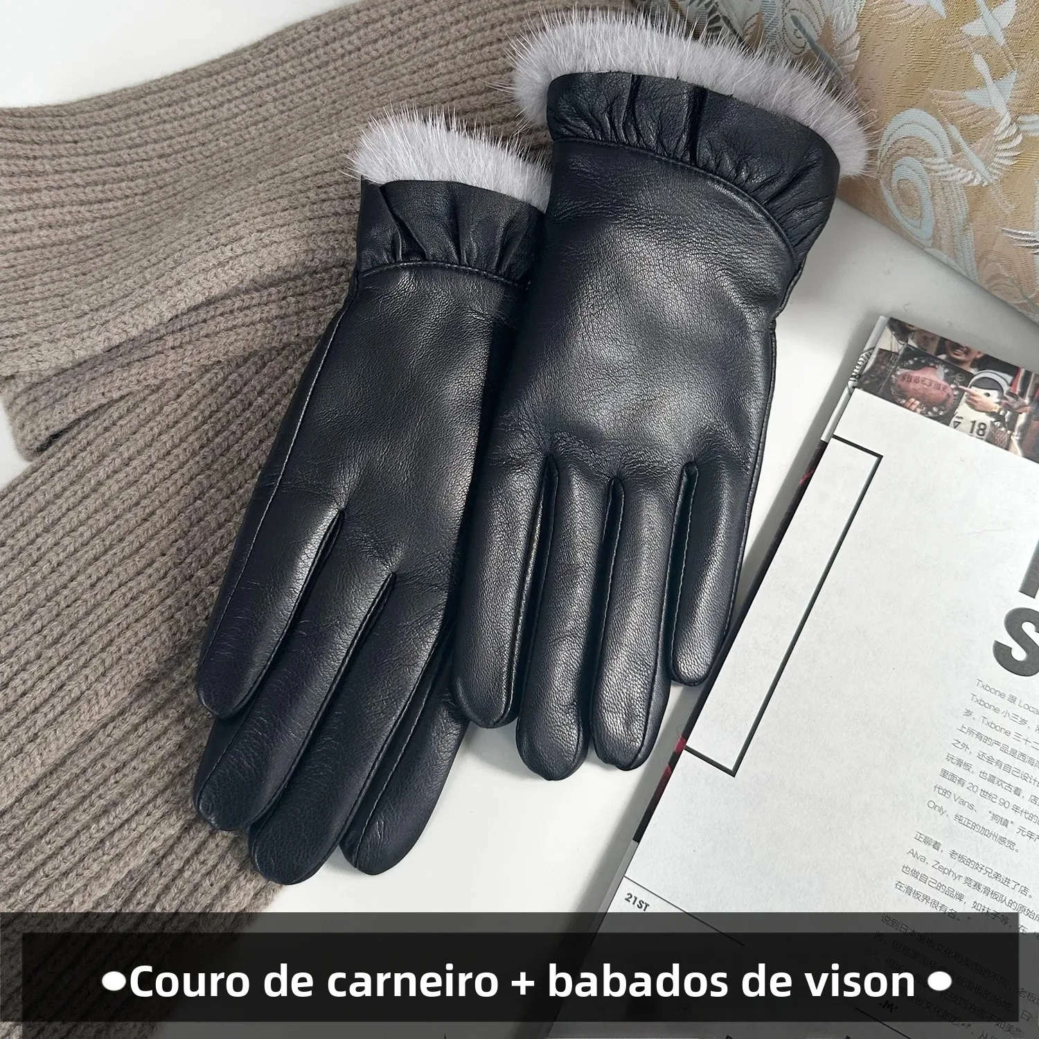 gants-en-peau-d'agneau-veritable-pour-femmes-compatibles-ecran-tactile-chauds-coupe-vent-coupe-ajustee-noirs-avec-bordure-en-fourrure-mitaines-en-cuir-de-chevre