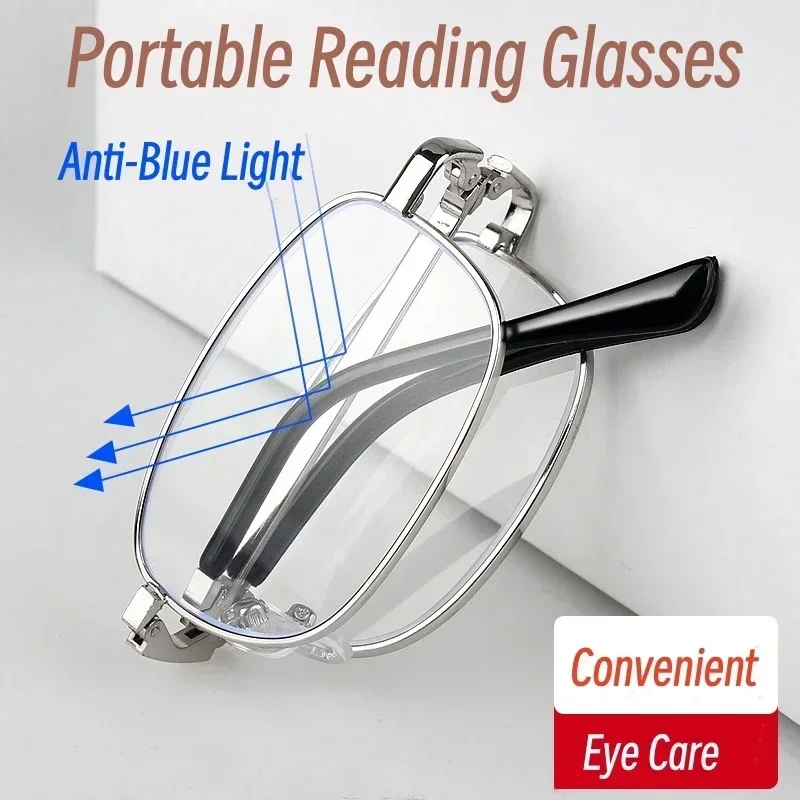 Anti Blue Light Folding Presbyopic Glasses Men\'s Metal Frame Portable Reading Eyeglasses Men Luxury Brand Eyewear with Box