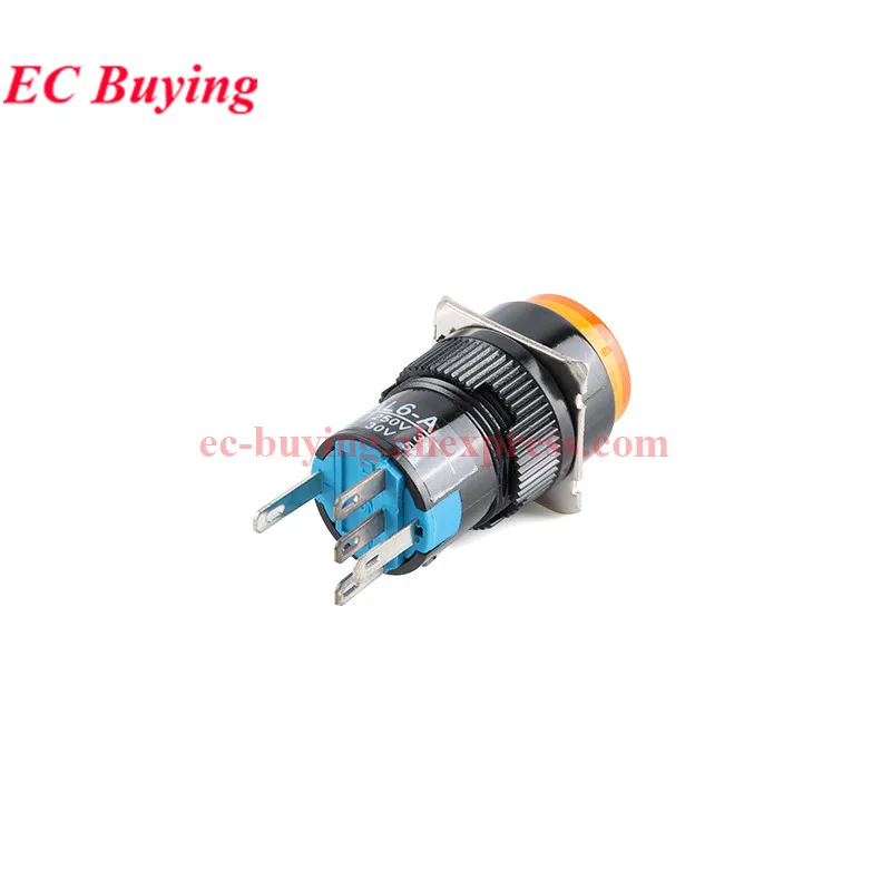 5 ชิ้น/1 ชิ้น 16 มิลลิเมตรรอบ Momentary Self - Locking Push Light ปุ่มสวิทช์ Silver Contact 1NO1NC 24 โวลต์ 220 โวลต์รีเซ็ต 3Pin 5 Pins Light
