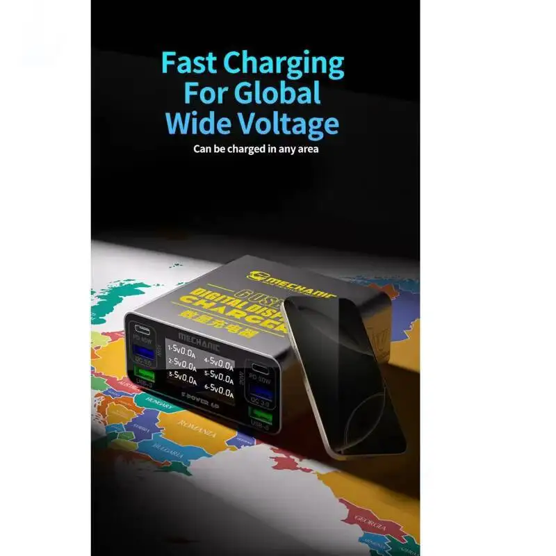 ميكانيكي سريع CharingStation شاشة ديجيتال 40 واط 6 منافذ QC3.0 شاحن USB آيفون/شاومي جميع الهواتف الساعات الذكية F-Power 6