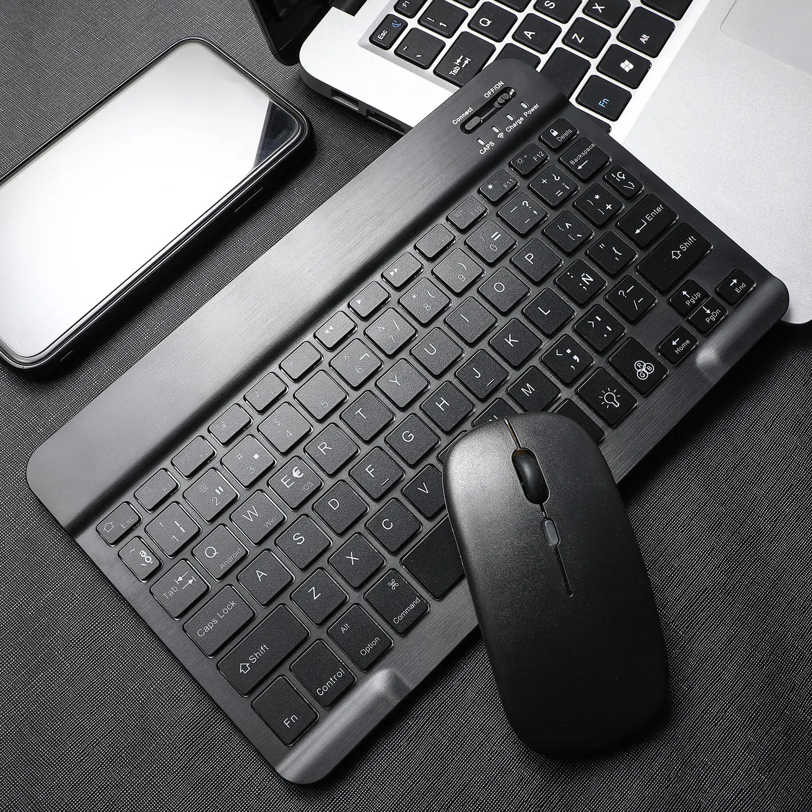 1Set Wireless Keyboard Mouse Combo Slim Rechargeable Backlit Keyboard Quiet Keys Multi-Device Compatible Portable for Tablet
