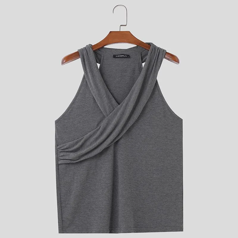 INCERUN Tops 2024 American Style Fashion Men Deconstruction Design V-neck Vests Casual Clubwear Solid Sleeveless Tank Tops S-5XL