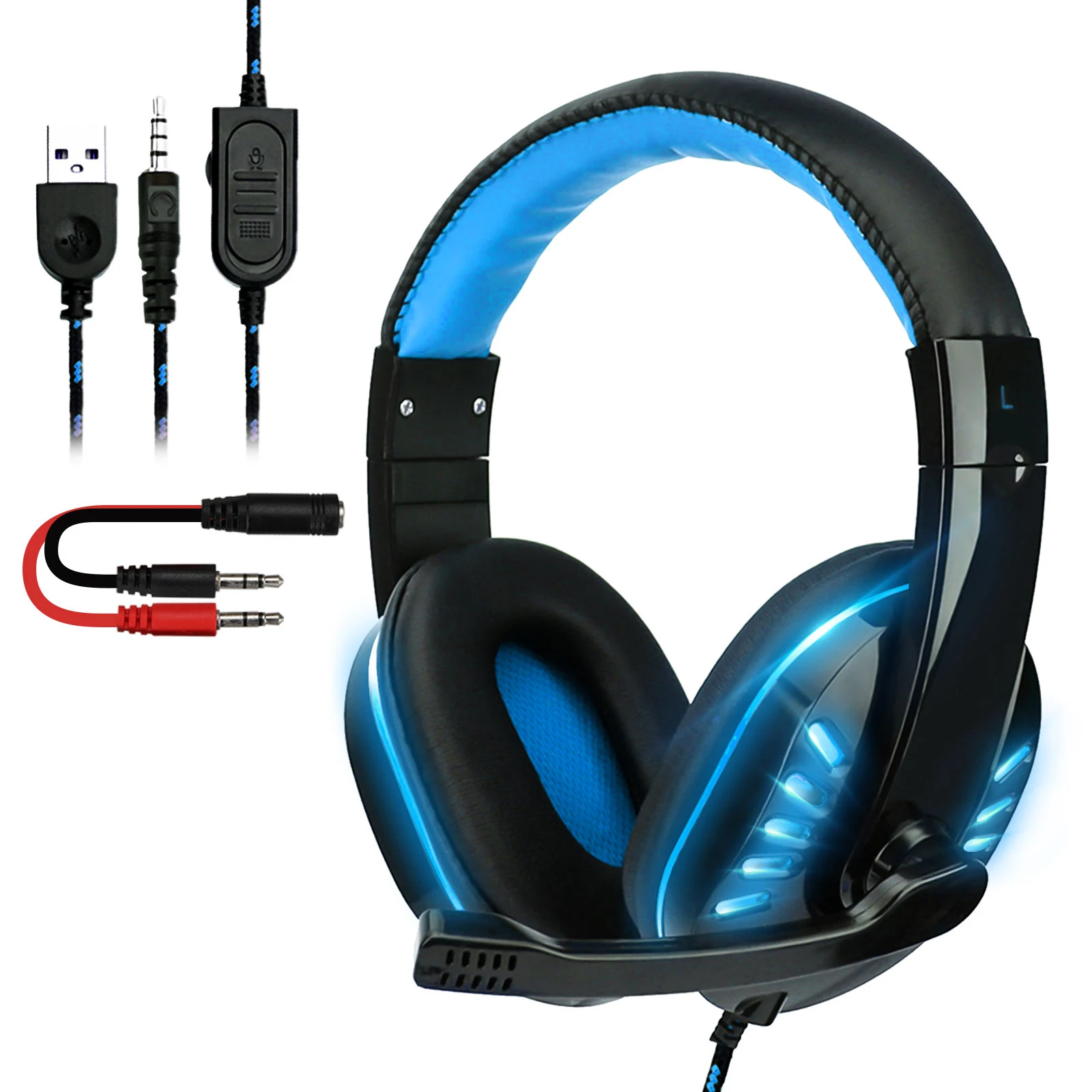 Super long cable game headset headset gaming light-emitting headset support voice with microphone for PC computer headset