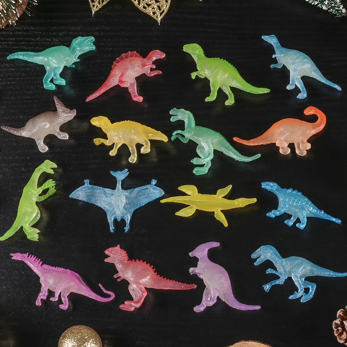28pcs Glow-in-the-Dark Dinosaur Toy - Vibrant Mini Luminous Dinosaurs, Ideal for Birthday Party Favors & Event Decorations Gift