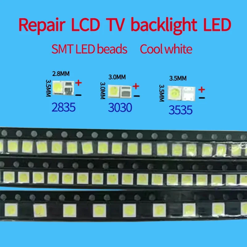 3030 3535 2835 수리 LED LCD TV 백라이트 램프 구슬, 차가운 백색광, 1W, 3V, 6V, 500 개/로트