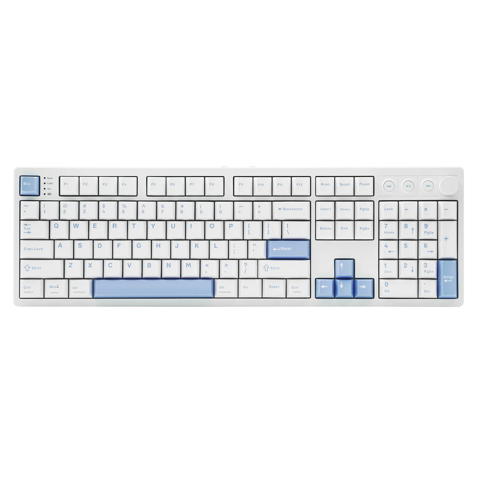 MechLands Vibe108 100% ANSI US QWERTY Layout Wired/Bluetooth/2.4GHz Wireless Mechanical Keyboard with Knob & Multimedia Buttons