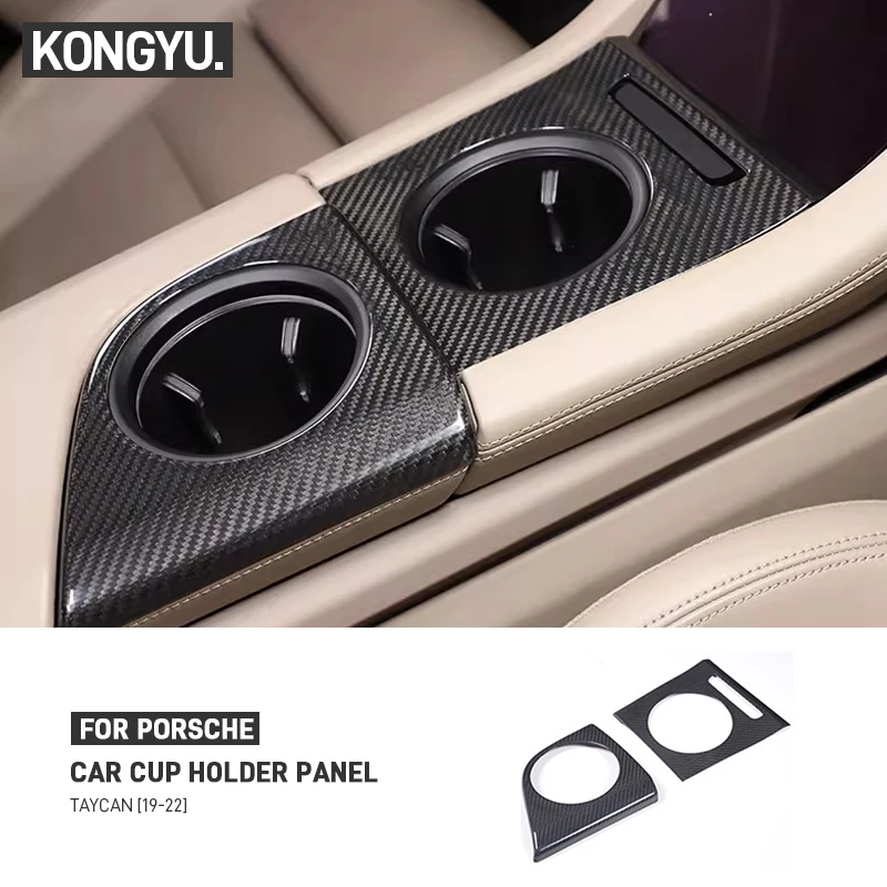 

For Porsche Taycan 2019 2020 2021 2022 Real Carbon Fiber Car Center Console Water Cup Frame Cover Decoration Trim Accessories