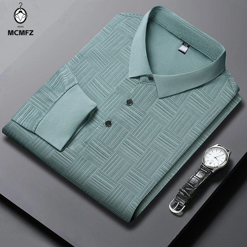 

New Men's Business Casual Long Sleeved Shirt Solid Color Polo Shirt Fashionable Breathable Comfortable Versatile Top