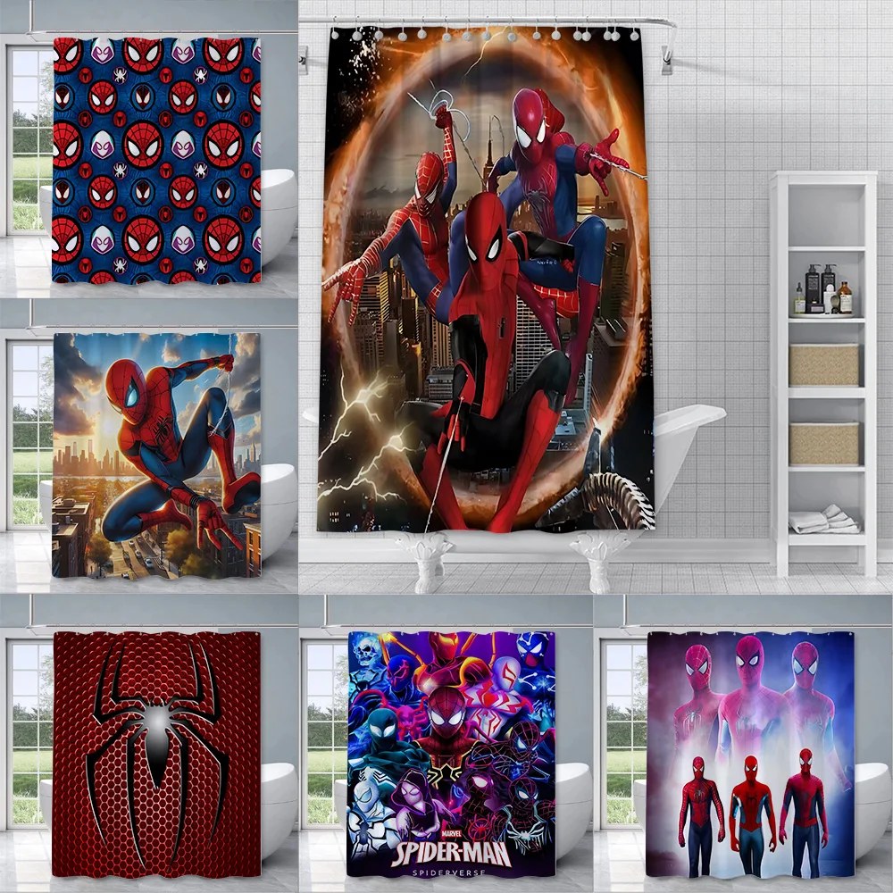 

Hot Super H-hero Spider-Man Shower Curtain Waterproof Polyester Fabric Paint Bath Curtain Home Bathroom Decor Curtain With Hook