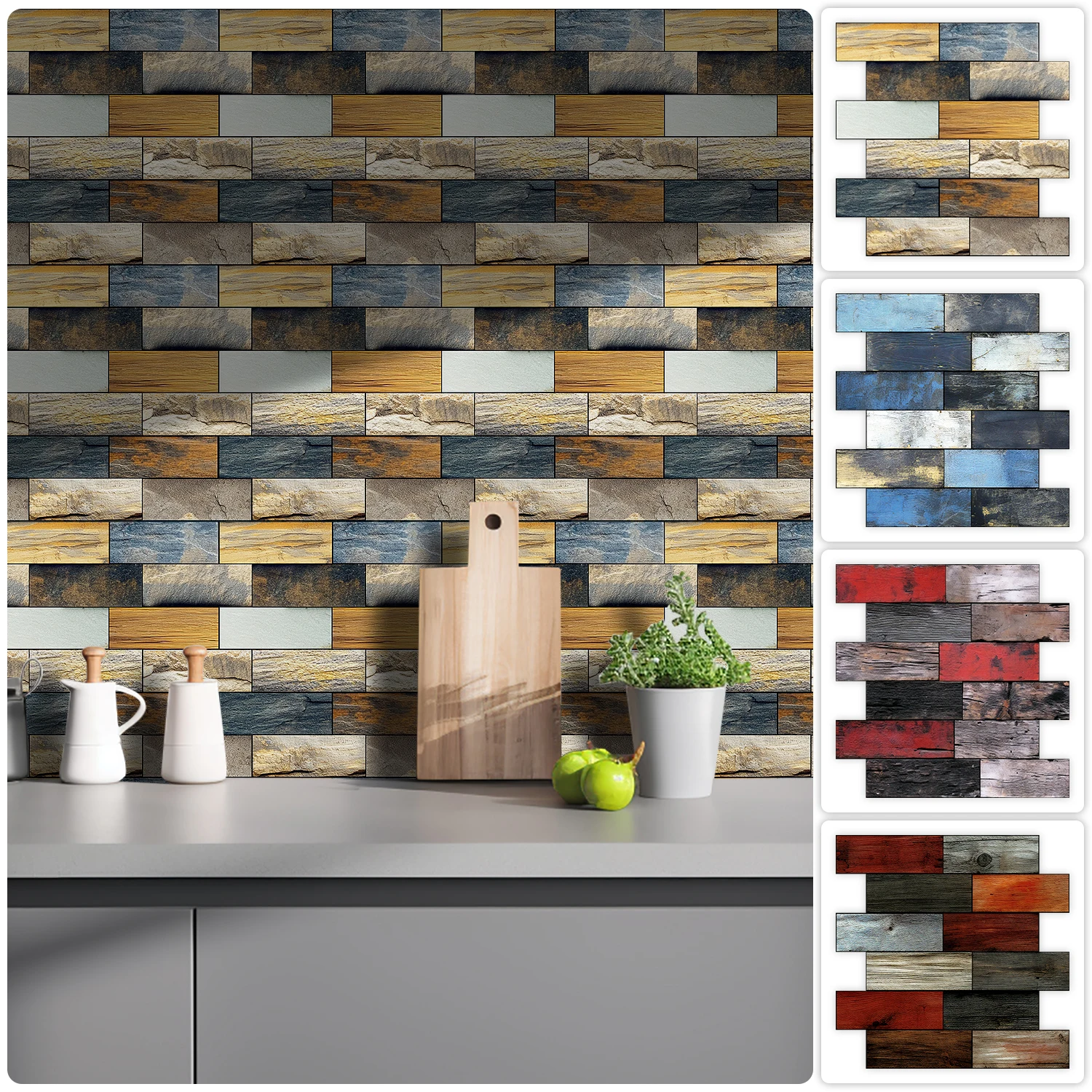 17 أنماط خاصة على شكل تنقش الخشب الحبوب ملصقات جدار النفط واقية المطبخ باكسبلاش الحمام مغسلة الفن جدارية الشارات