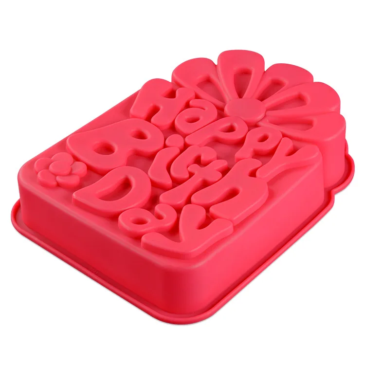 Flower Happy Birthday Silicone Cake Bread Bakeware Chocolate Pudding Mold DIY Pastry Baking Tool Kitchen Accessories M737