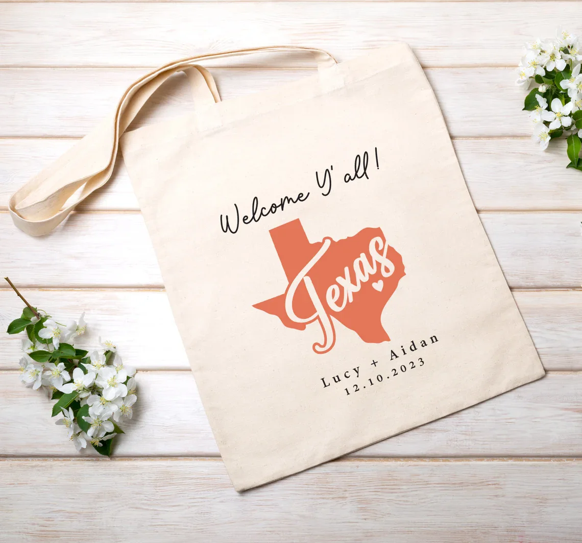 

Texas Wedding Tote - Custom Wedding Tote Bag - Texas Wedding Favor - Dallas Tote Bag - Dallas Wedding - Austin Welcome Bag - Dal