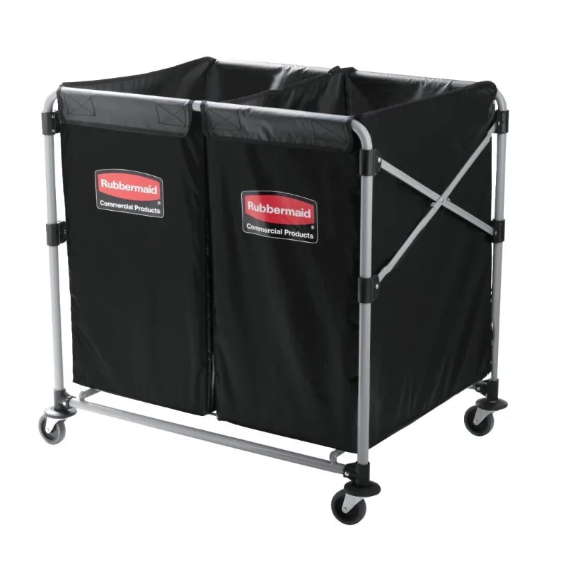 Commercial Products Collapsible X Cart, Black Multistream, Steel Industrial Laundry/Trash Cart with Wheels for Hotels/Hospitals