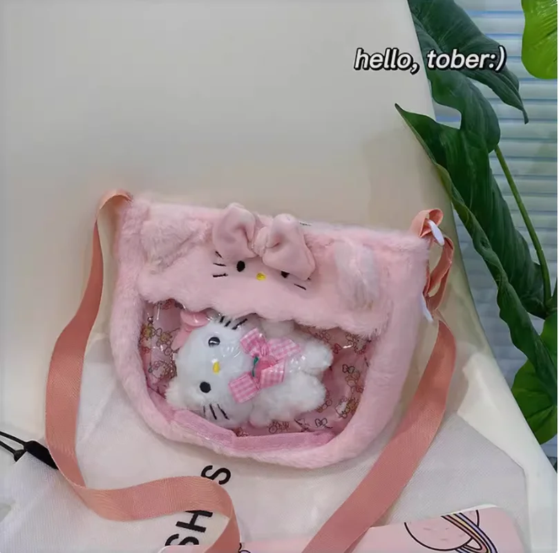 Bolsa de Ombro Sanrio Plush, Boneca Quadrada Pequena, Yugui Dog, Kuromi Melody, Mochila Lazer Portátil