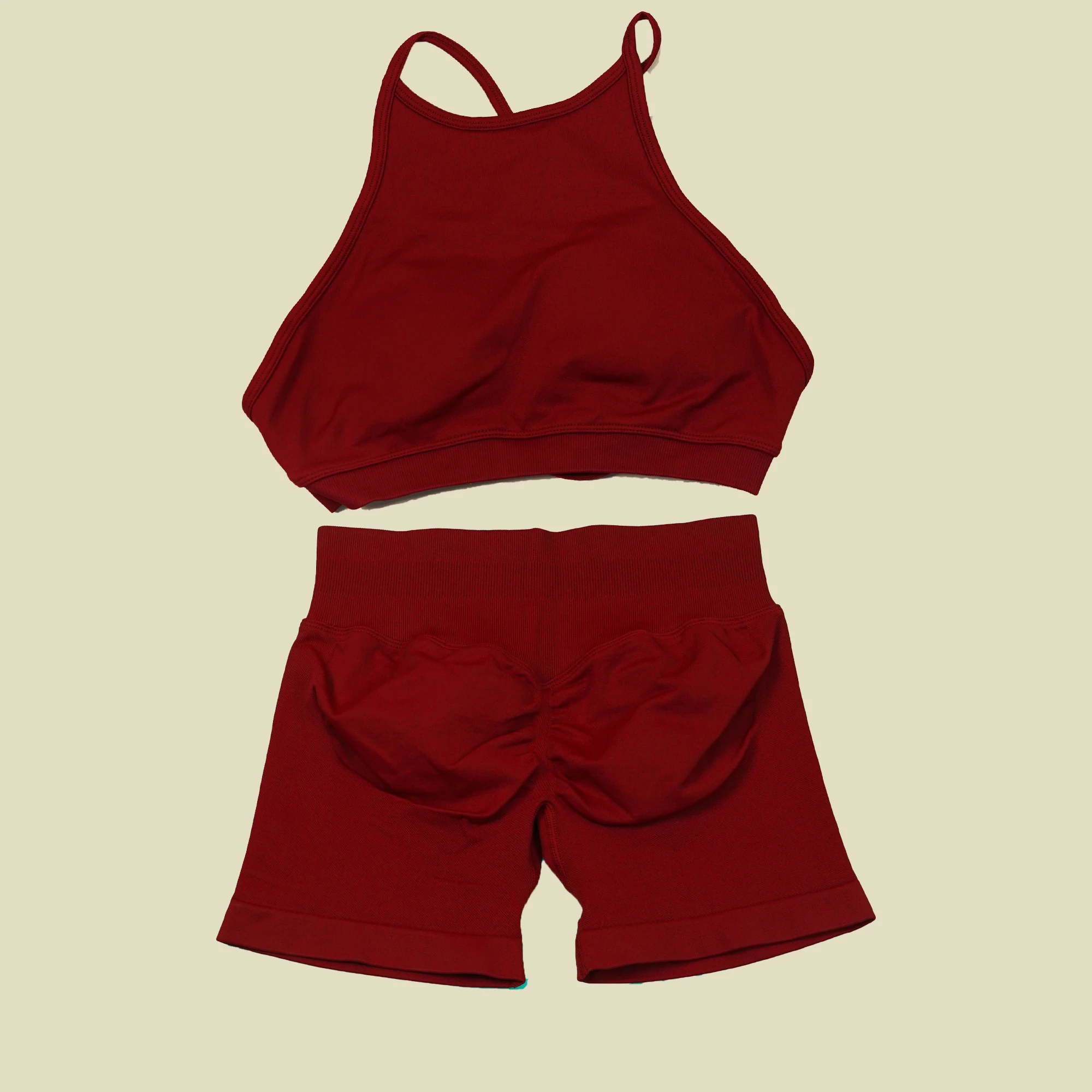 

Mileegirl Seamless 2pcs Yoga Sets Dynamic Highneck Sports Bra Backless Crop Top Scrunch Butt Impact Shorts Gym Tight Activewear