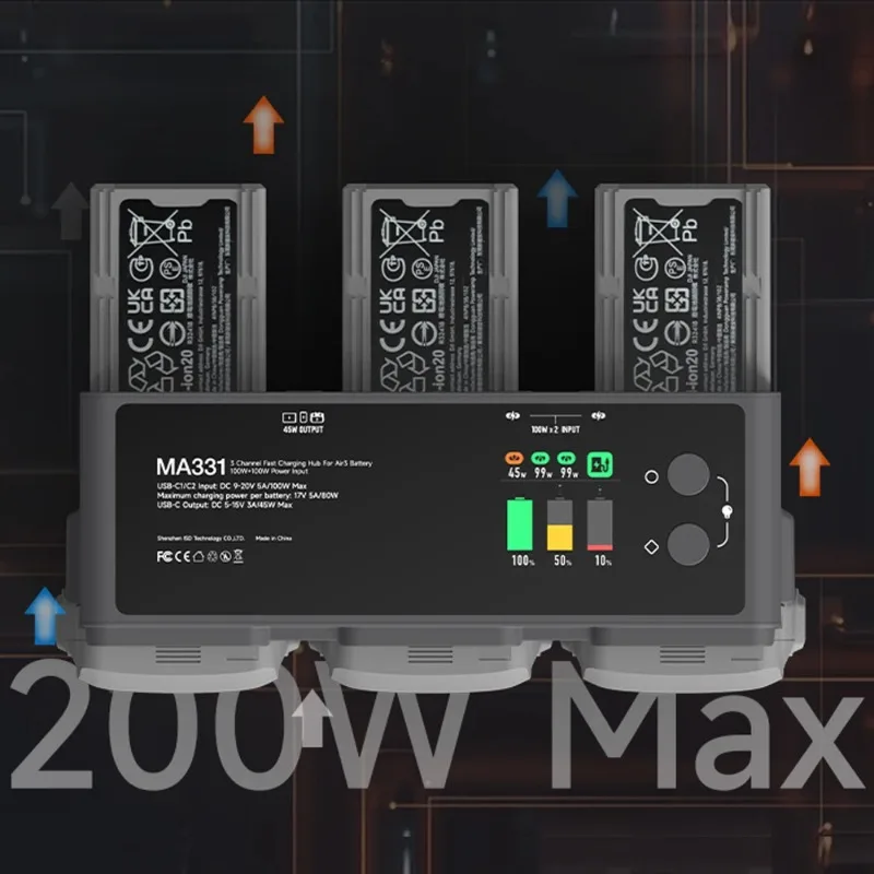 ISDT MA331 200W Dual 100W Smart Battery Fast Charging Butler USB Type-C Plug with OTA Upgrades for DJI Air3 Aerial FPV Drone