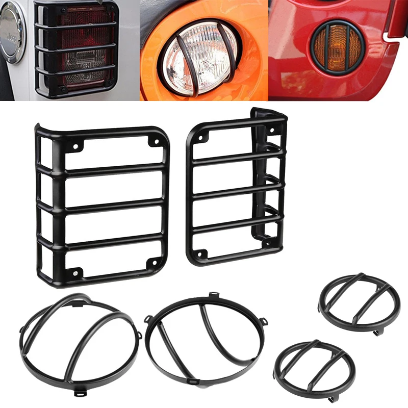 

set Lamp Hoods Car Headlight Rear Tail Lamp Signal Light Guard Cover For Jeep Wrangler JK 2007-2017