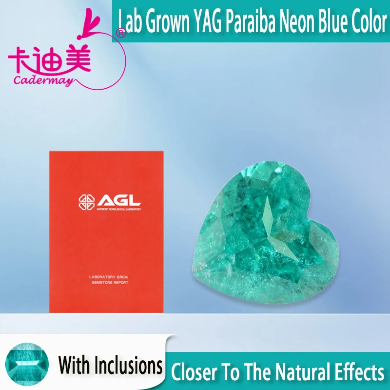 

Heart Cut With Inclusions Lab Grown Paraiba Neon Yttrium Aluminum Garnet Loose Stone YAG AGL Certificate For Fine Jewelry Making