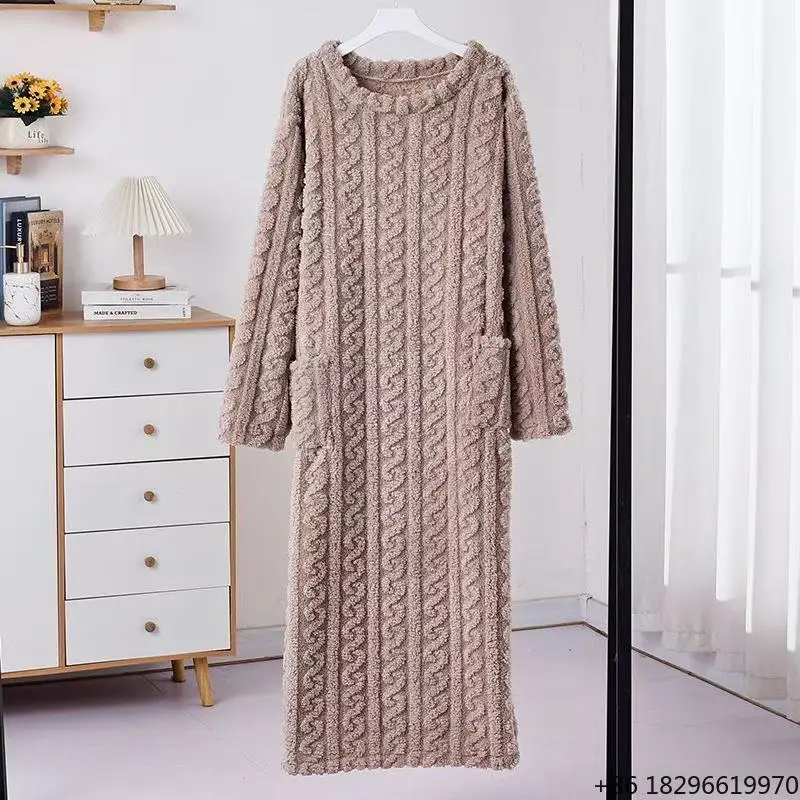 Microfiber Nightgown Women Thickened Warm Winter Home Wear Pockets Factory Wholesale Custom Quick Dry