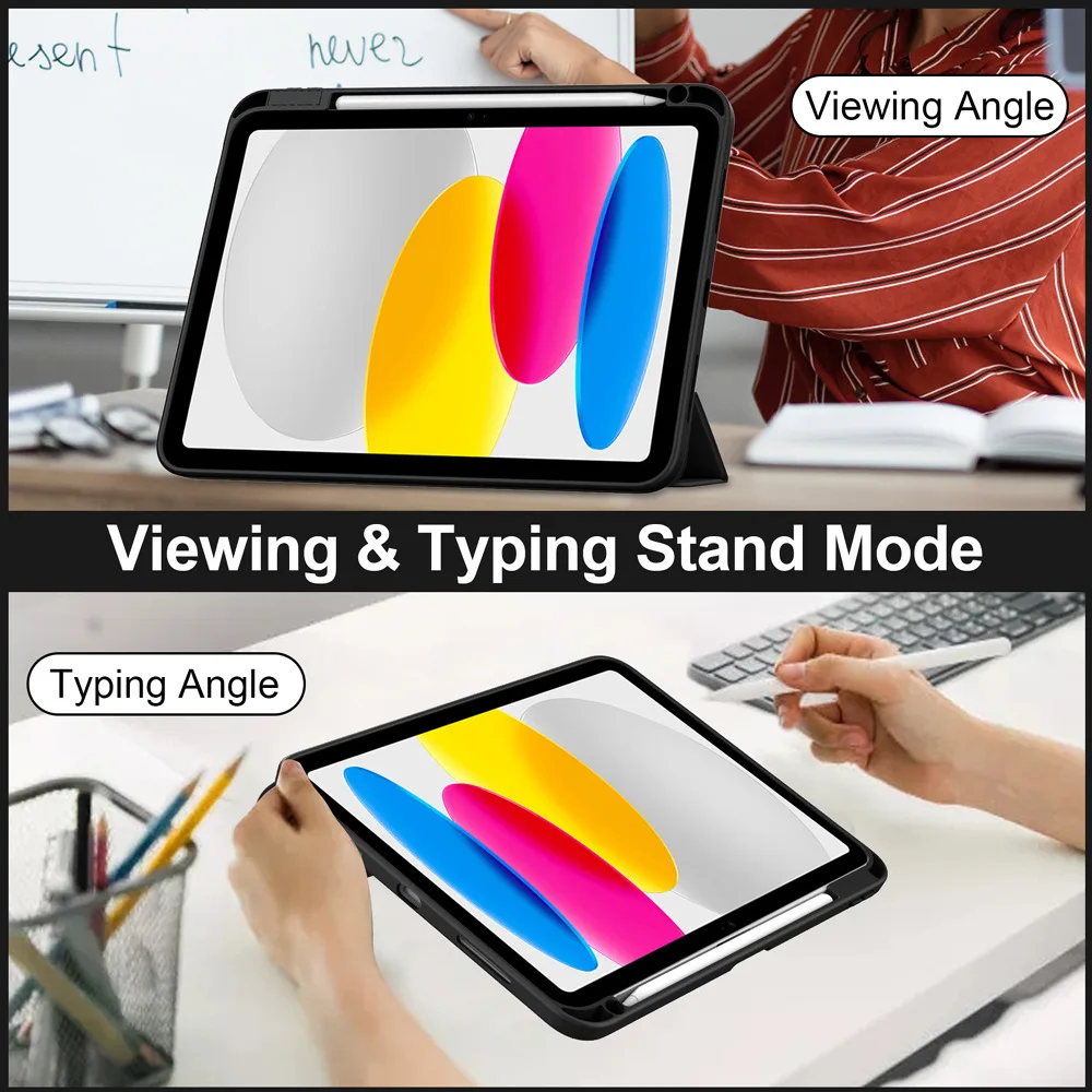Stand Case for iPad 10th (2022)/iPad 11th A16 (2025), Flip Folio Tri-fold Clear Acrylic Protective Sleeve with Pen Slot